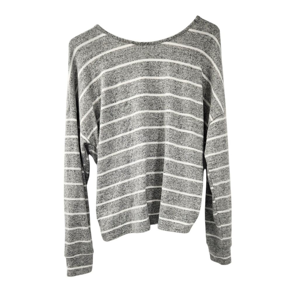 Allie Rose Gray Striped Twist Back Knit Top Womens Size Small